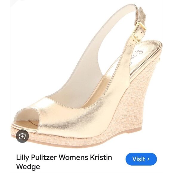 Lilly Pulitzer Size 9 Gold Metallic Kristin Wedge Peeptoe Sandal - Picture 15 of 16